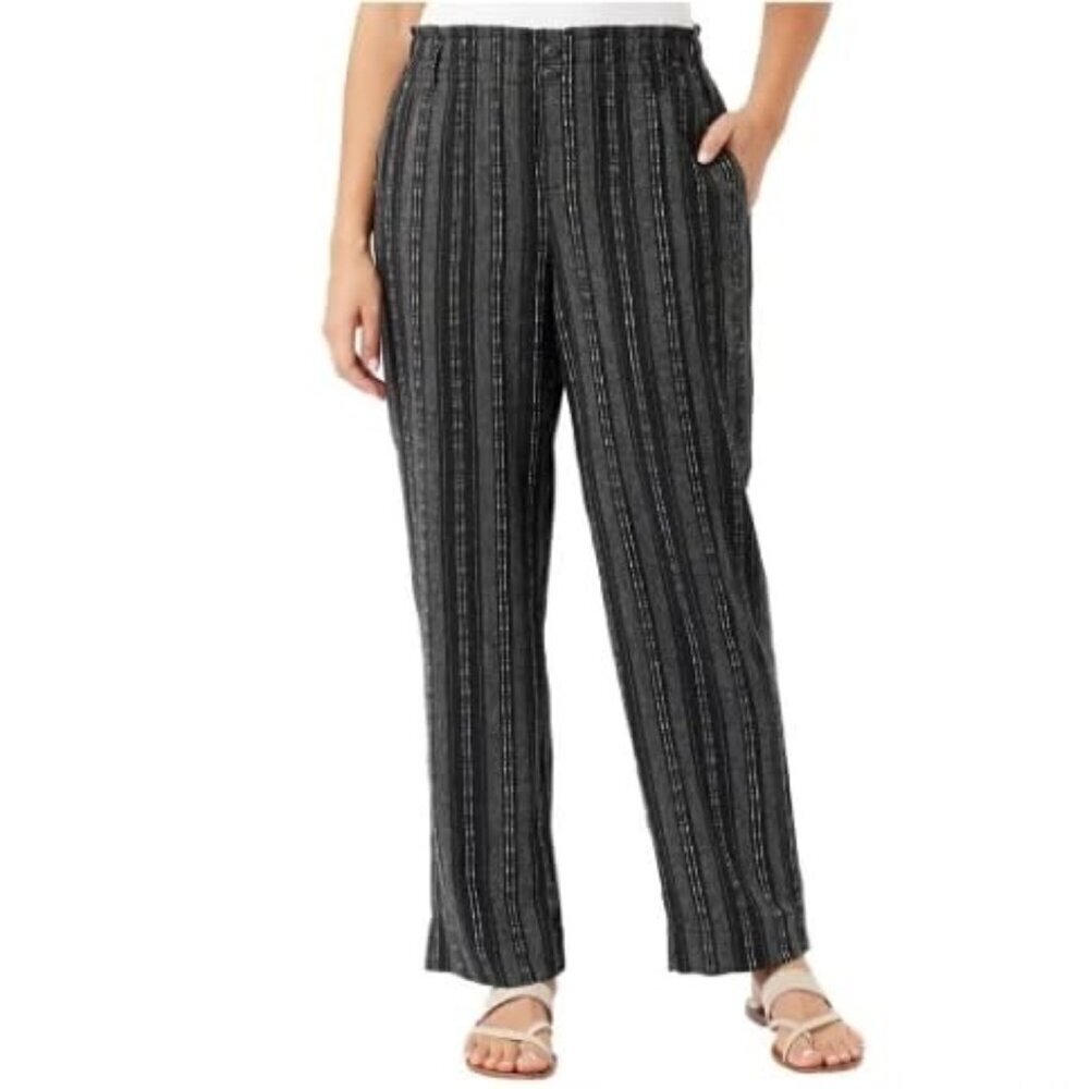 NWT - Briggs Ladies Linen Blend Black and White Pants Black Stripes - Size XL - Picture 1 of 11